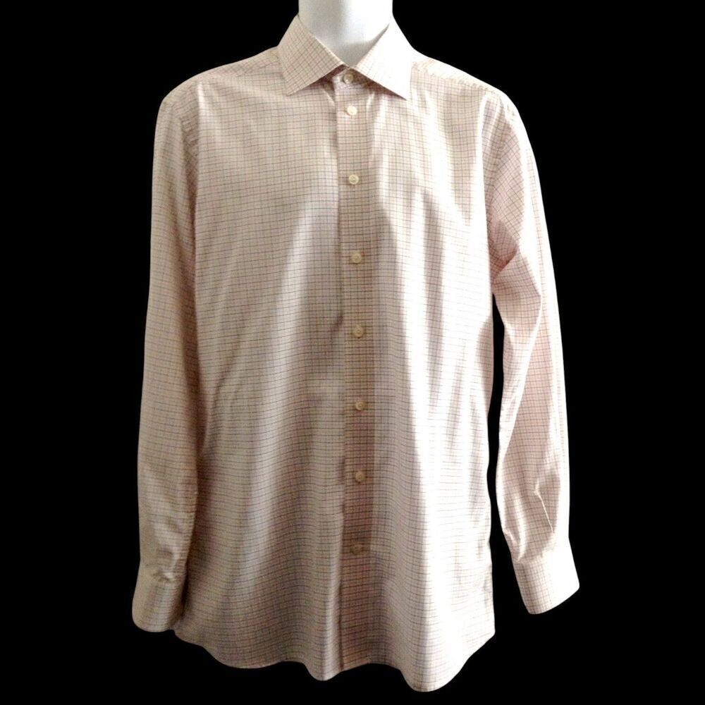 Eton of Sweden Luxury Shirt Men's 41 16 Gray Orange White Check Business Casual